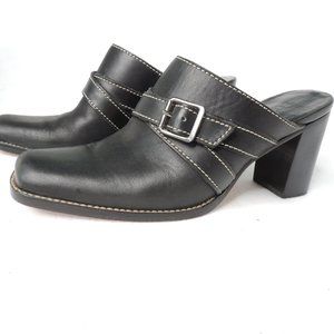 Gianni Bini Black Leather Mule Stacked Heel